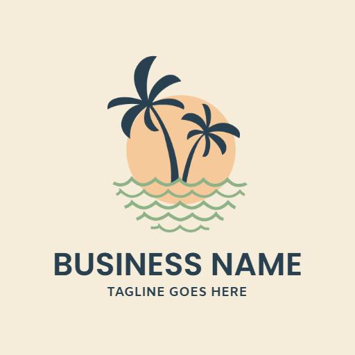 Serene Beach Scene with Palm Trees and Sunset Logo Template