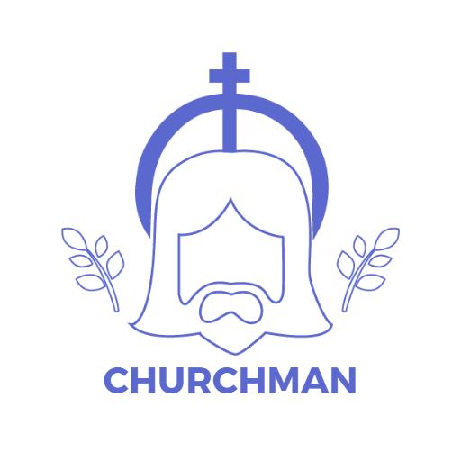 Serene Blue and White Churchman Logo with Religious Symbolism Logo Template