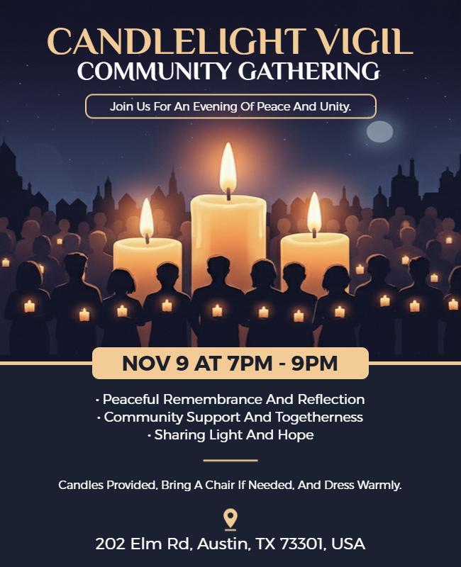 Serene Blue Candlelight Vigil Evening of Unity Flyer Template