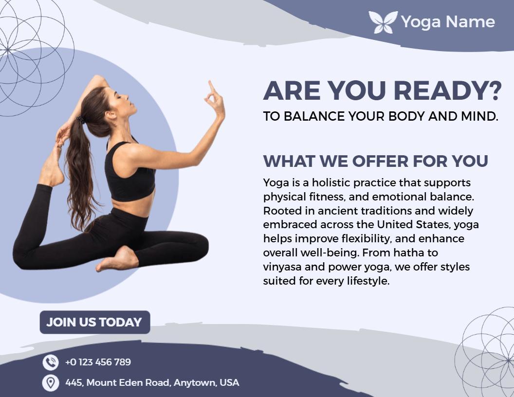 Serene Blue Yoga Class and Training Offer Brochure Template