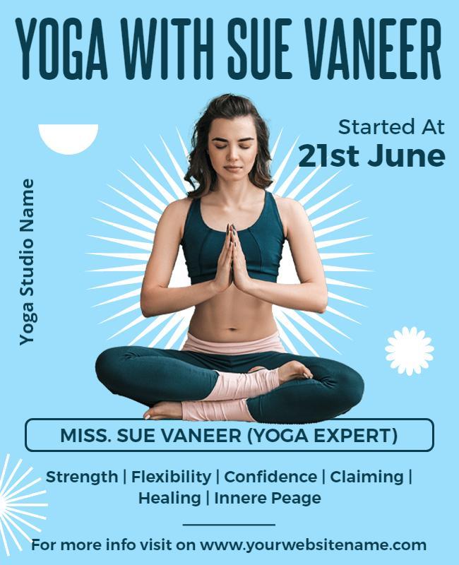 Serene Blue Yoga Class with Sue Vaneer Poster Template