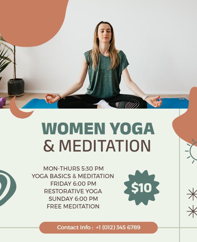 Serene Earthy Women Yoga and Meditation Class Poster Template
