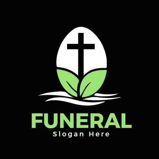Serene Green Leaf and Cross Symbolizing Funeral Services Logo Template