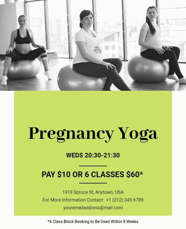 Serene Green Pregnancy Yoga Class Schedule Poster Template