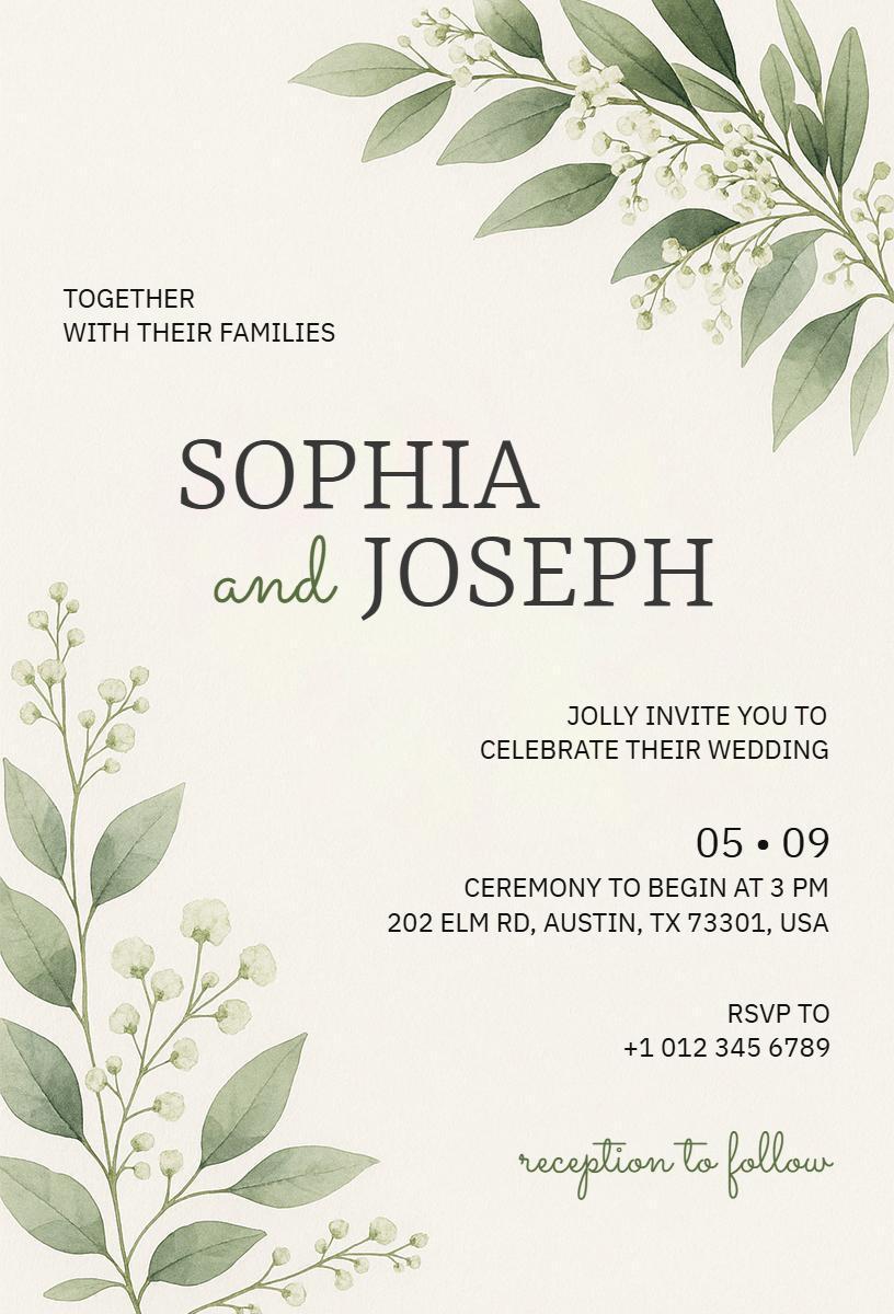 Serene Greenery Floral Wedding Ceremony Invitation Template