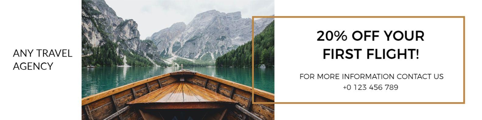 Serene Mountain Lake View with Travel Agency Discount Banner Template