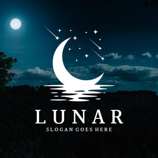 Serene Night Sky with Moon and Reflection Theme Logo Template