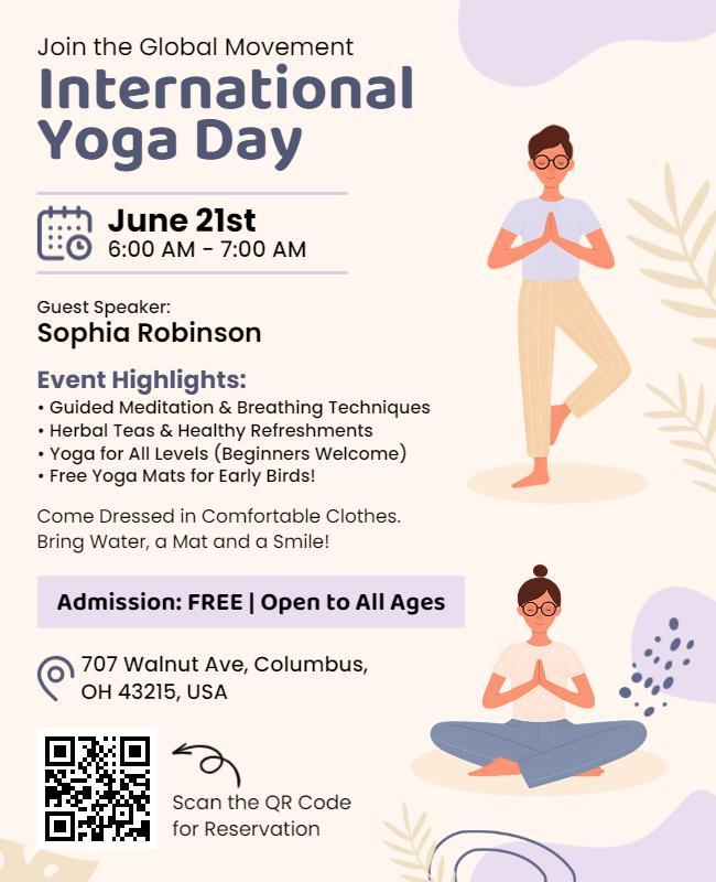 Serene Pastel International Yoga Day Wellness Event Poster Template