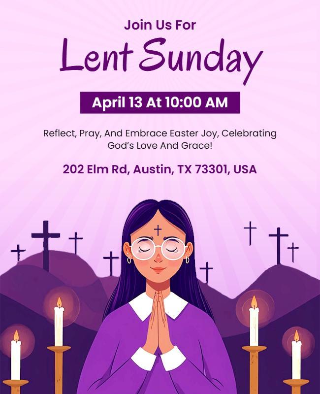Serene Purple Lent Sunday Prayer Gathering Poster Template