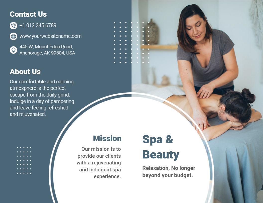 Serene Spa Relaxation and Beauty Services Brochure Template