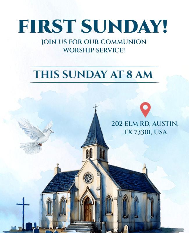 Serene Watercolor Church Worship Service Announcement Poster Template