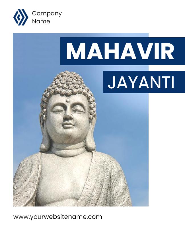 Serene White Buddhist Statue for Mahavir Jayanti Poster Template