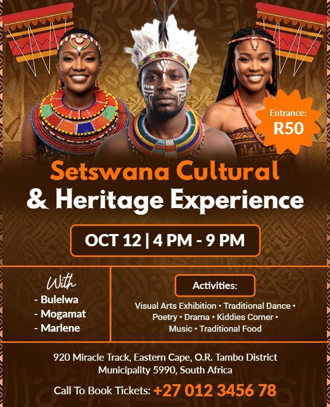Setswana Cultural Heritage Experience Event Flyer Template