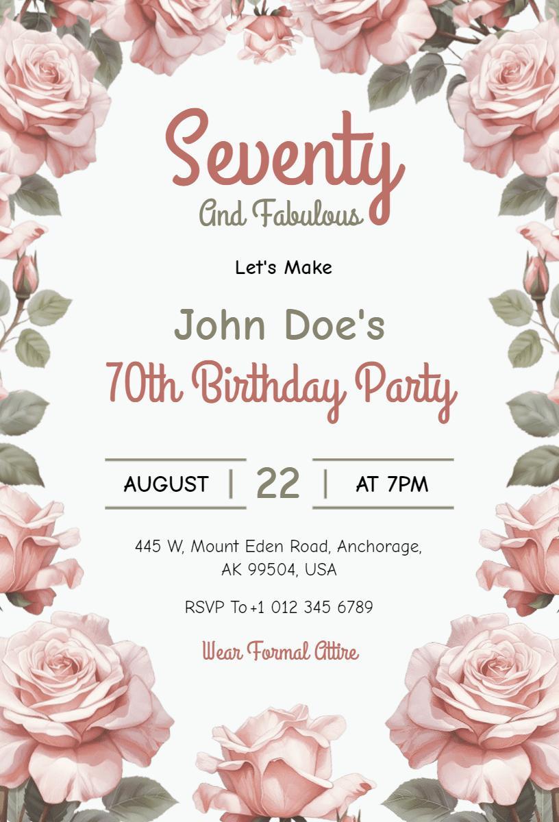 Seventy Fabulous Floral 70th Birthday Celebration Invitation Template