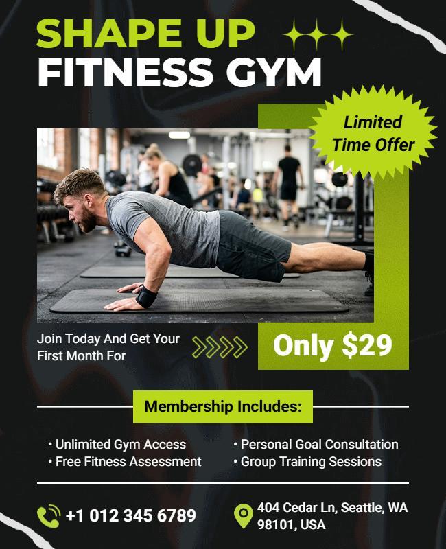 Shape up Fitness Gym Special Offer Promotion Flyer Template