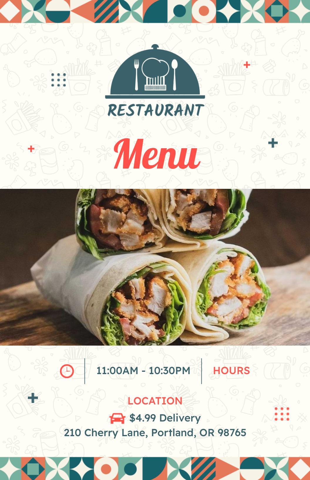 Shawarma and Falafel Selections with Fresh Salads Restaurant Menu Template