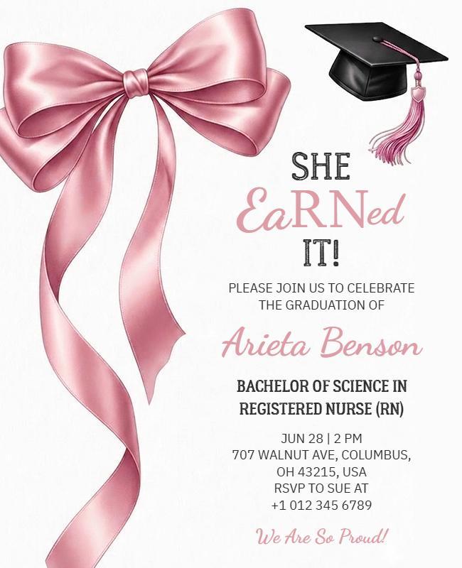 She Earned It Nursing Graduation Invitation Flyer Template