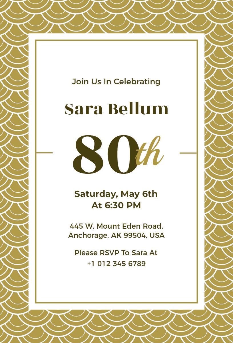 Shimmering Golden 80th Birthday Celebration Invitation Template