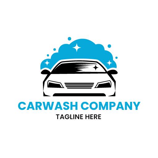 Shiny Black Car with Blue Bubbles for Car Wash Logo Template