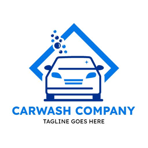 Shiny Blue Car Surrounded by Bubbles for Car Wash Logo Template