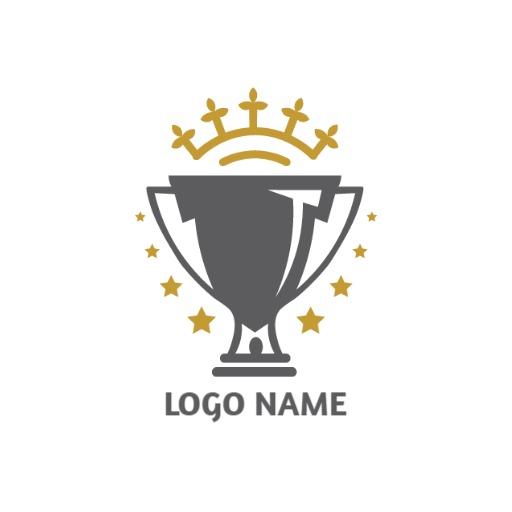 Shiny Trophy with Golden Crown Celebrating Champions Logo Template