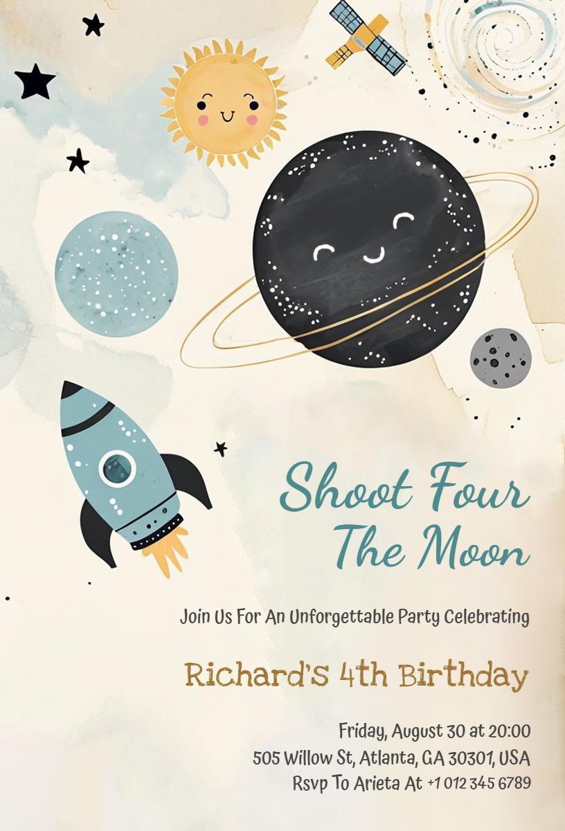 Shoot for the Moon Space Birthday Celebration Invitation Template