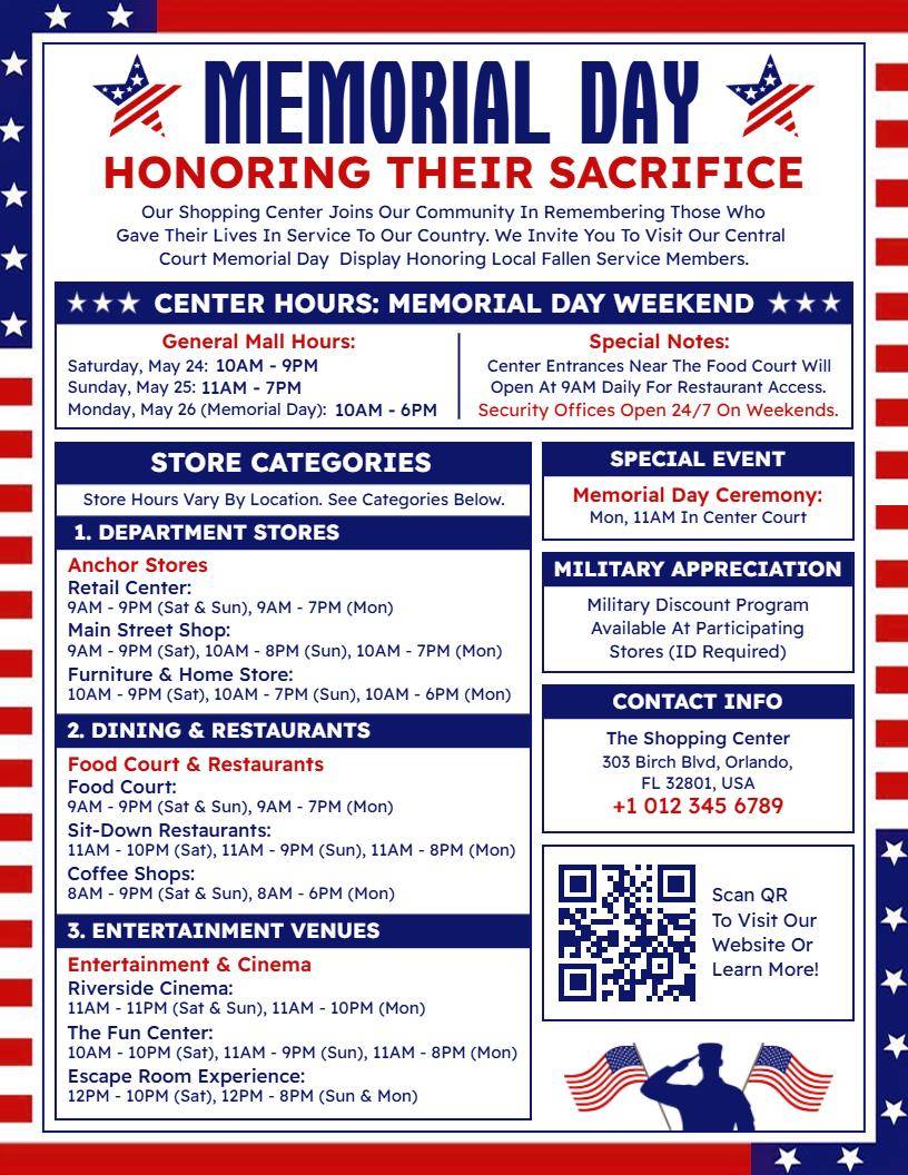 Shopping Center Memorial Day Hours Flyer Template