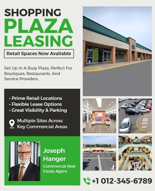 Shopping Plaza Retail Leasing Commercial Real Estate Flyer Template