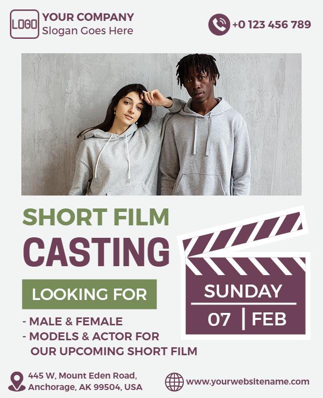 Creative Grey Casting Call for Short Film Flyer Template