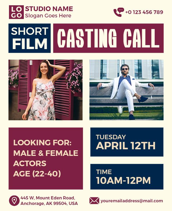 Casual Colorful Short Film Casting Call Flyer Template