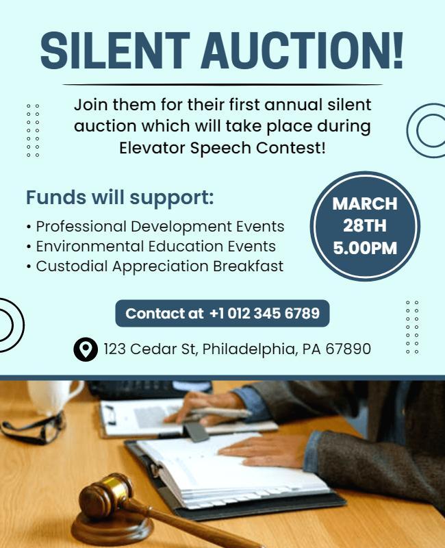 Silent Auction Event Flyer for Fundraising Support Template