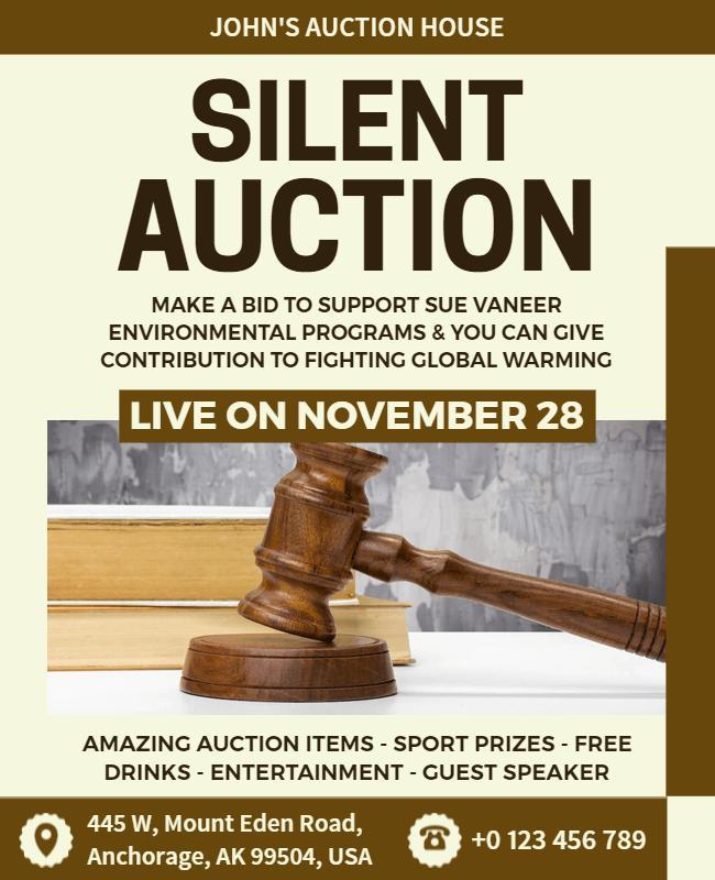 Rustic Elegant Silent Auction Fundraiser Flyer Template