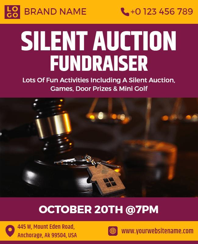 Vibrant Purple Silent Auction Fundraiser Event Flyer Template