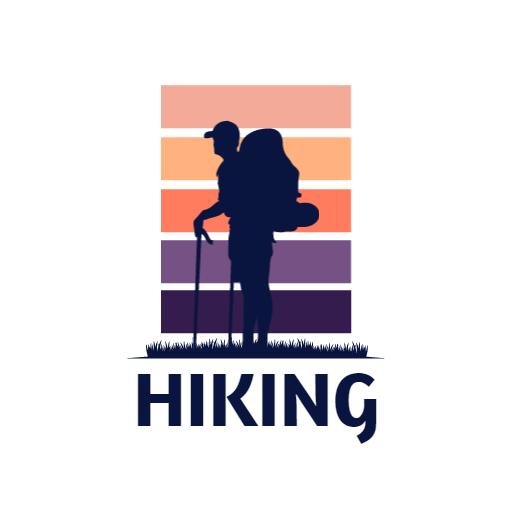 Silhouette of a Hiker Against Warm Gradient Sunset Logo Template