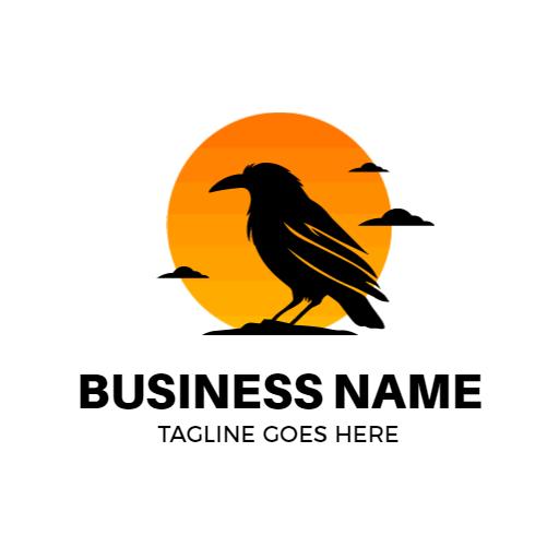 Silhouette Raven Against a Vibrant Sunset Background Logo Template