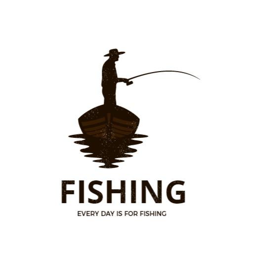 Silhouetted Fisherman on a Boat Emphasizing Fishing Passion Logo Template