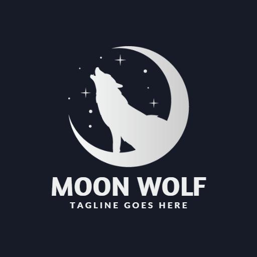Silhouetted Wolf Howling at the Moon Logo Template