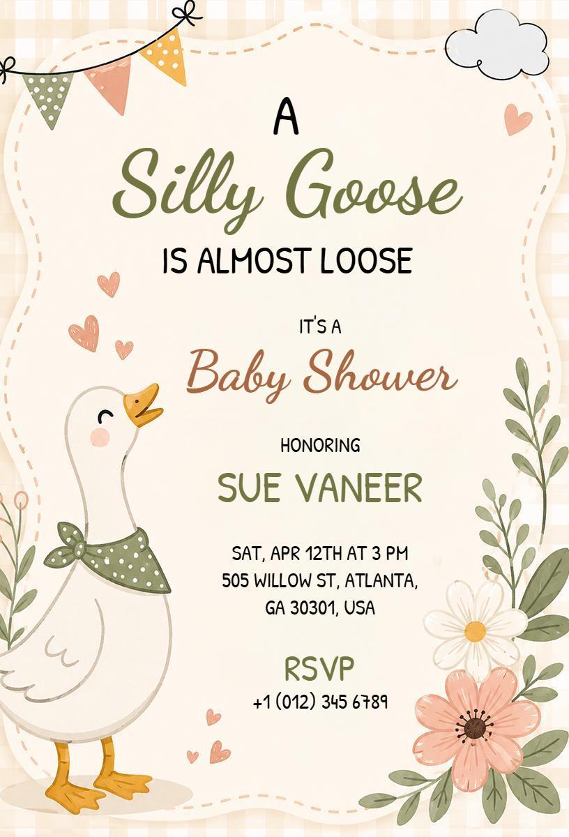 Silly Goose Playful Baby Shower Celebration Invitation Template