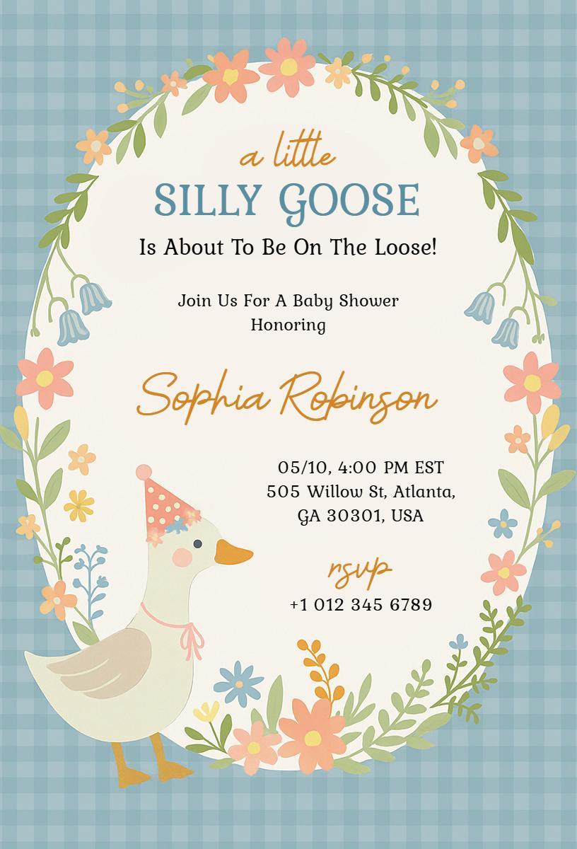 Silly Goose Theme Floral Baby Shower Celebration Invitation Template