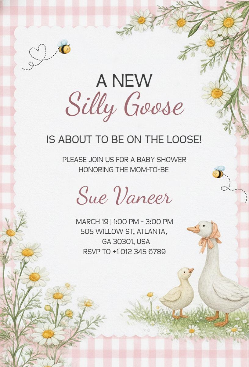 Silly Goose Themed Baby Shower Celebration Invitation Template