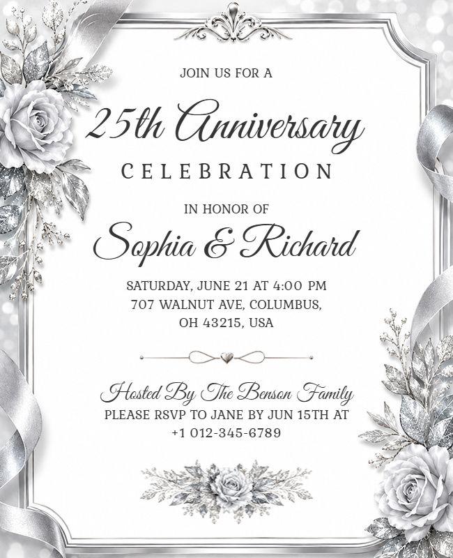 Silver Wedding Anniversary Celebration Flyer Template