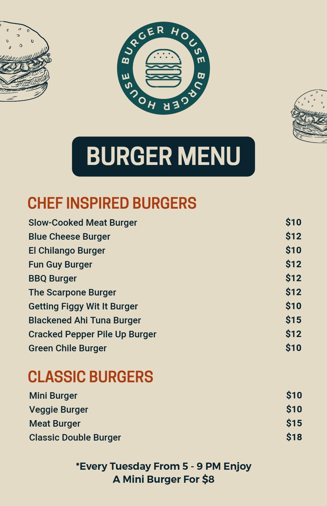 Simple Beige Burger and Sides Restaurant Menu Template