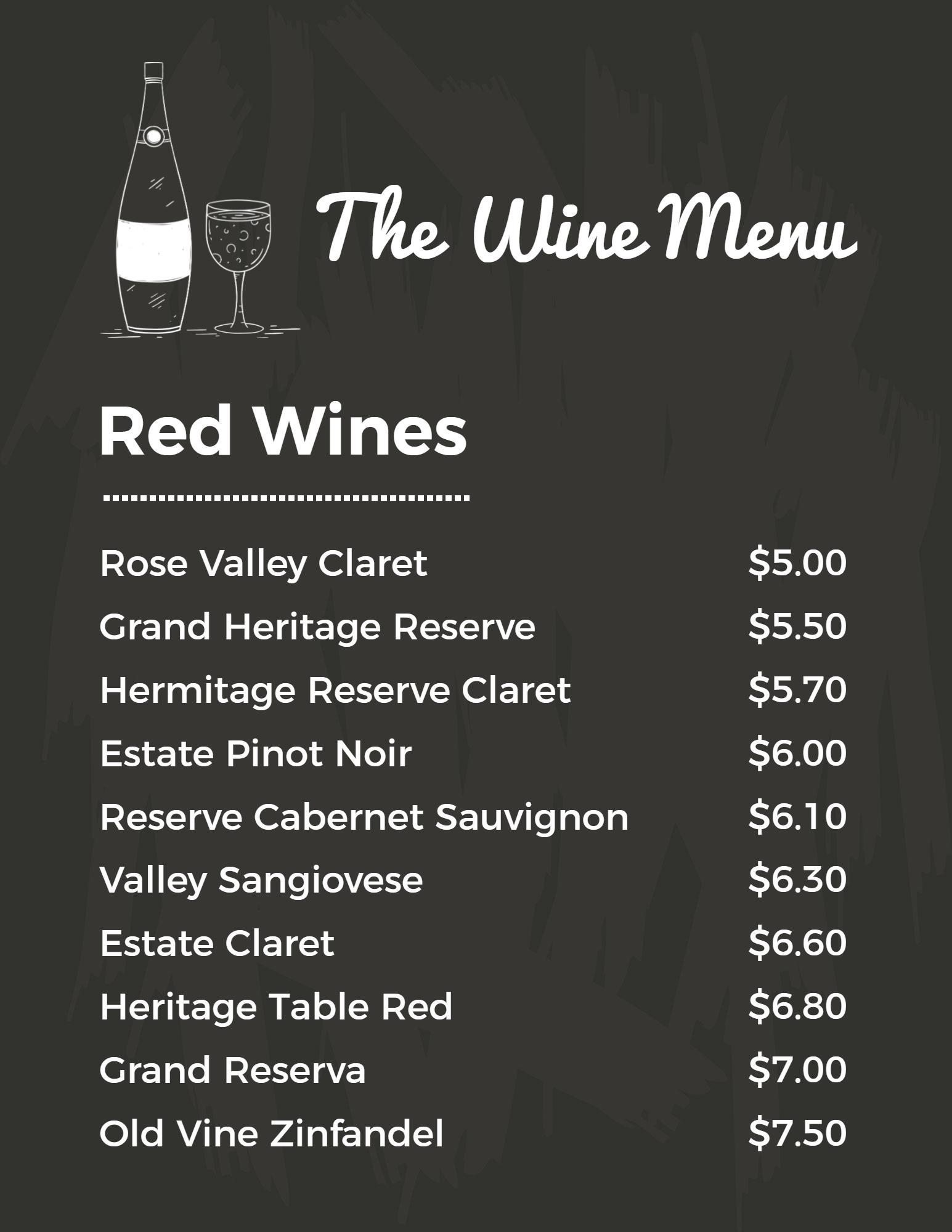 Simple Black and White Wine List Menu Template