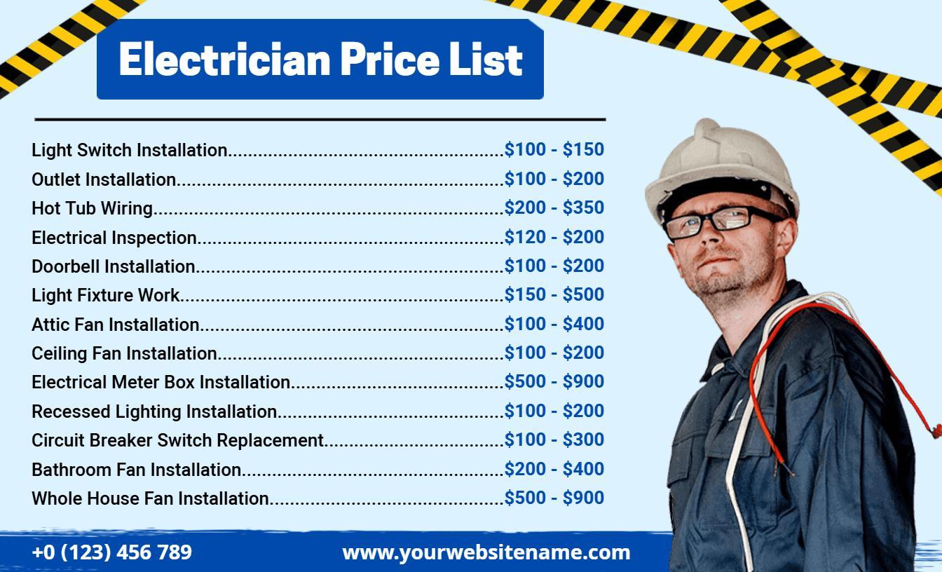 Simple Blue Electrician Service Price List Template