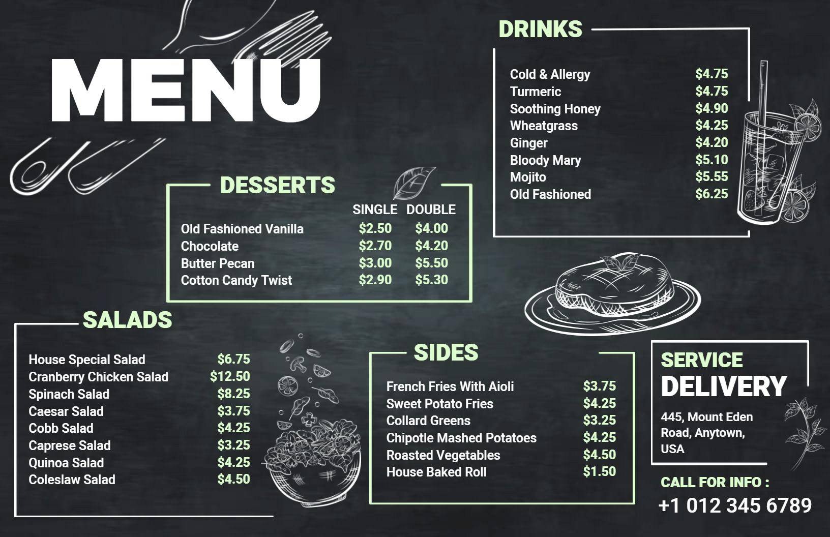 Simple Chalkboard Style Restaurant Menu Template