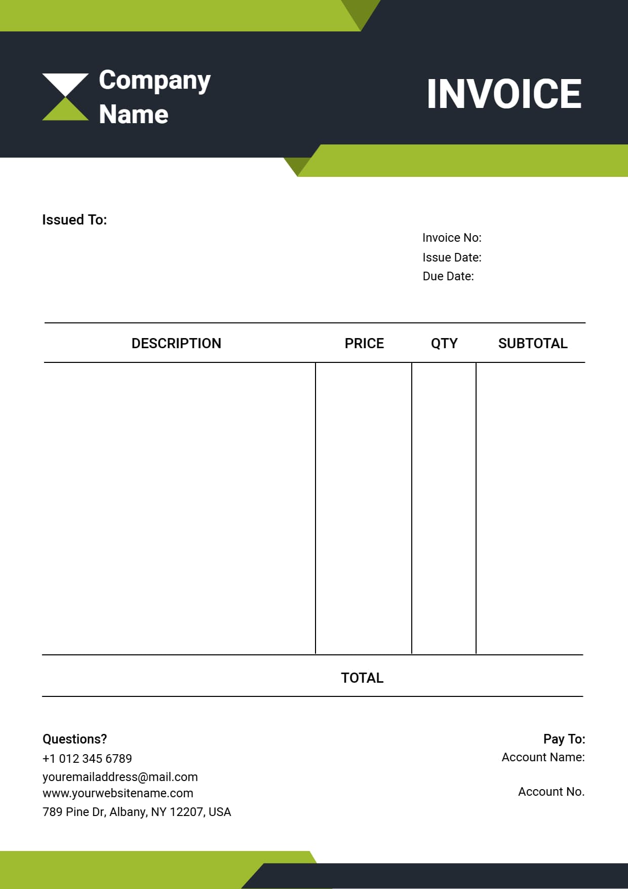 Simple Company Billing Blank Invoice Template