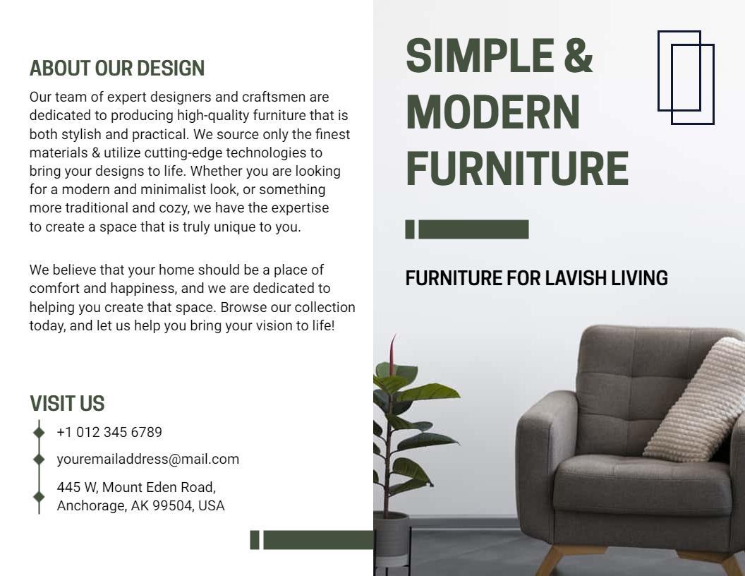 Simple Modern Furniture Design for Lavish Living Brochure Template