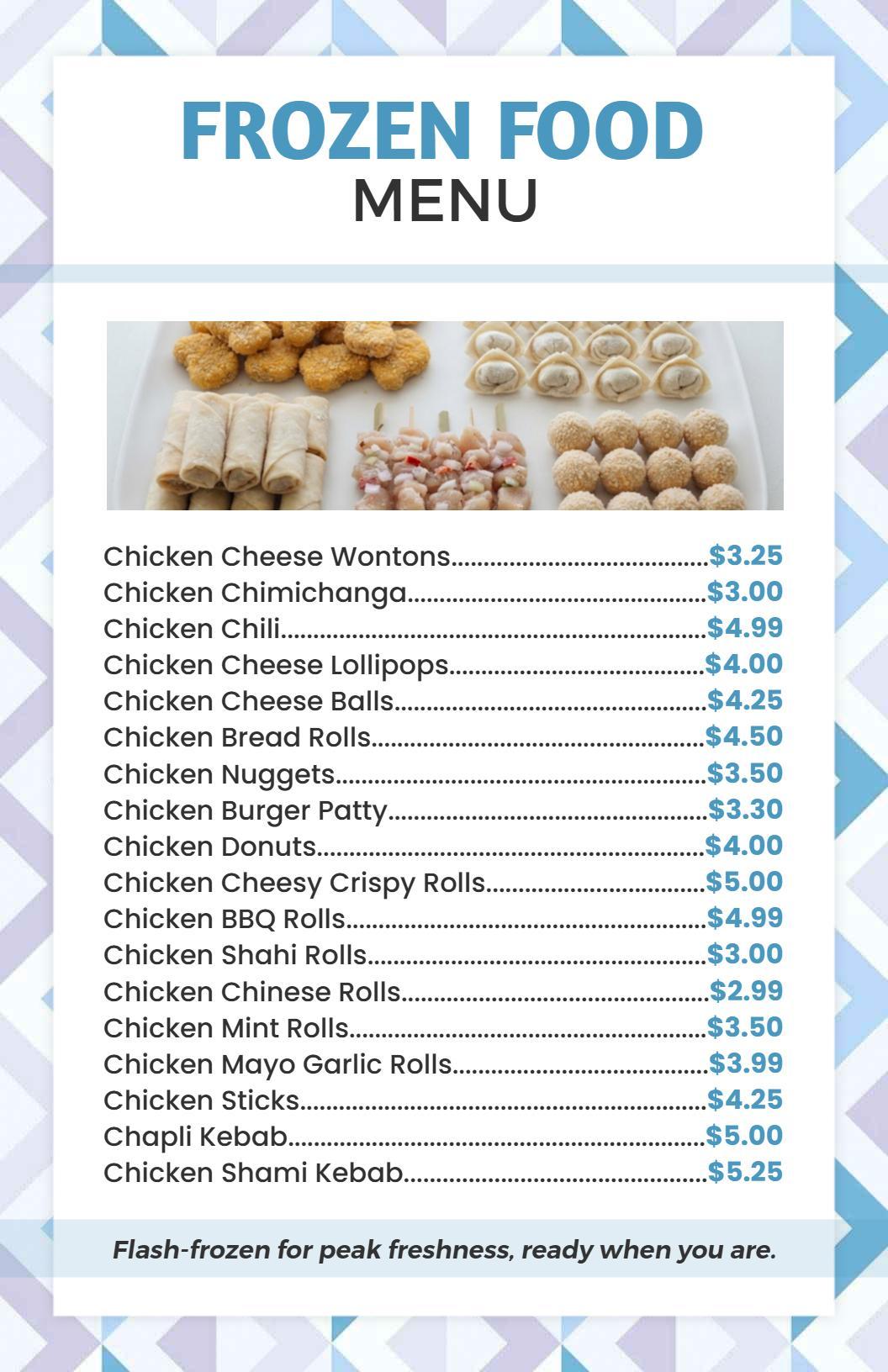 Simple Pastel Geometric Frozen Snacks Menu Template