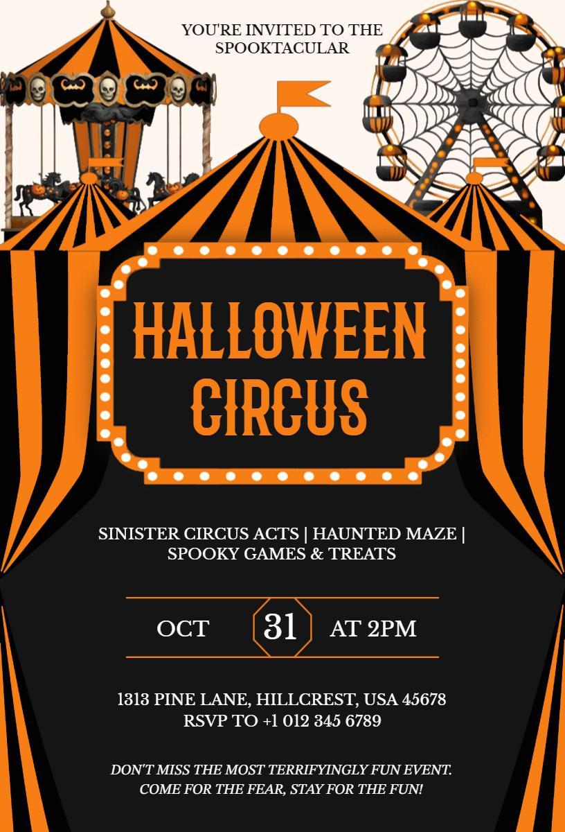 Sinister Circus Halloween Spooktacular Fun Invitation Template