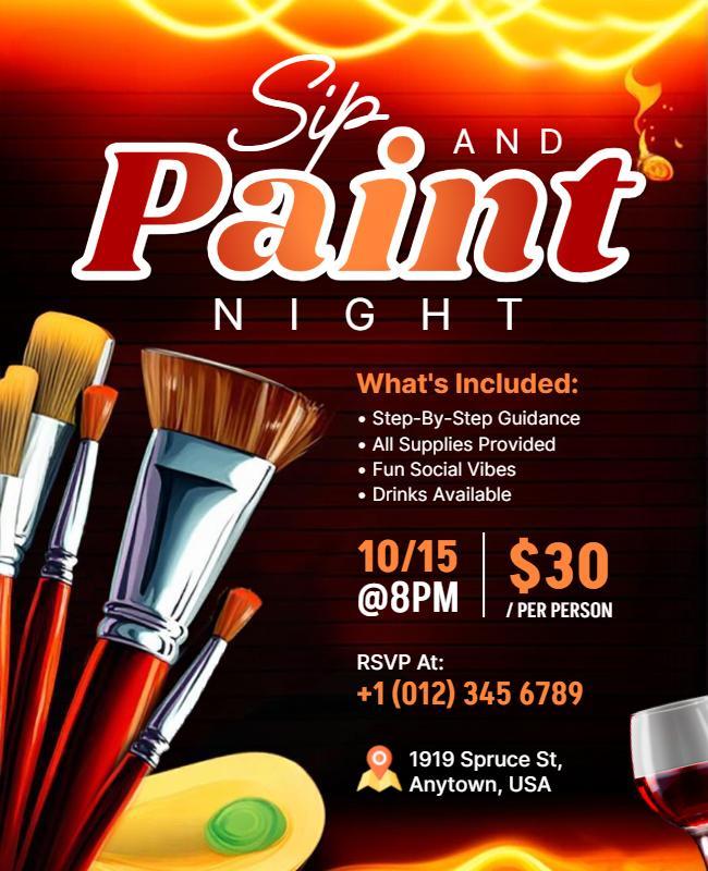 Sip and Paint Art Event Flyer Template